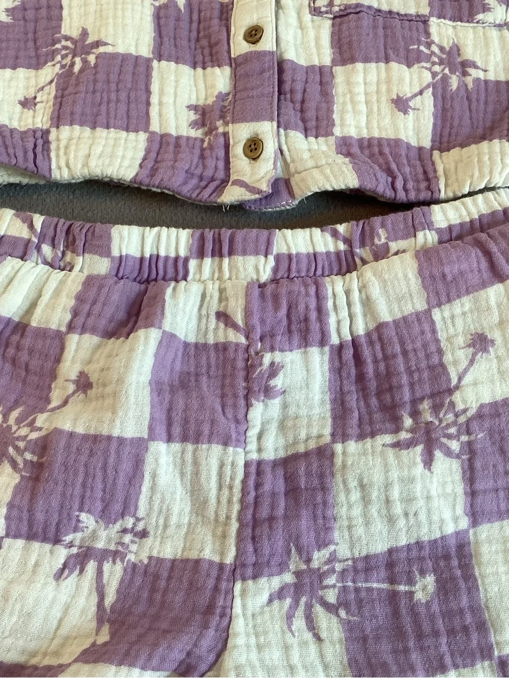Grayson Threads Lavender and White Check Palm Shirt & Shorts Set Size M Cotton
